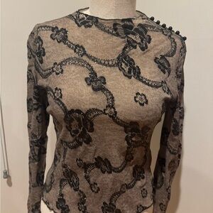 Newport News Gorgeous Black Floral Lace Blouse